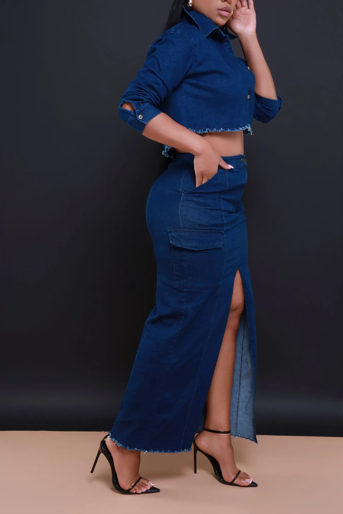 Just In Case High Rise Denim Skirt - Dark Wash sold by Swankaposh product image thumbnail 5