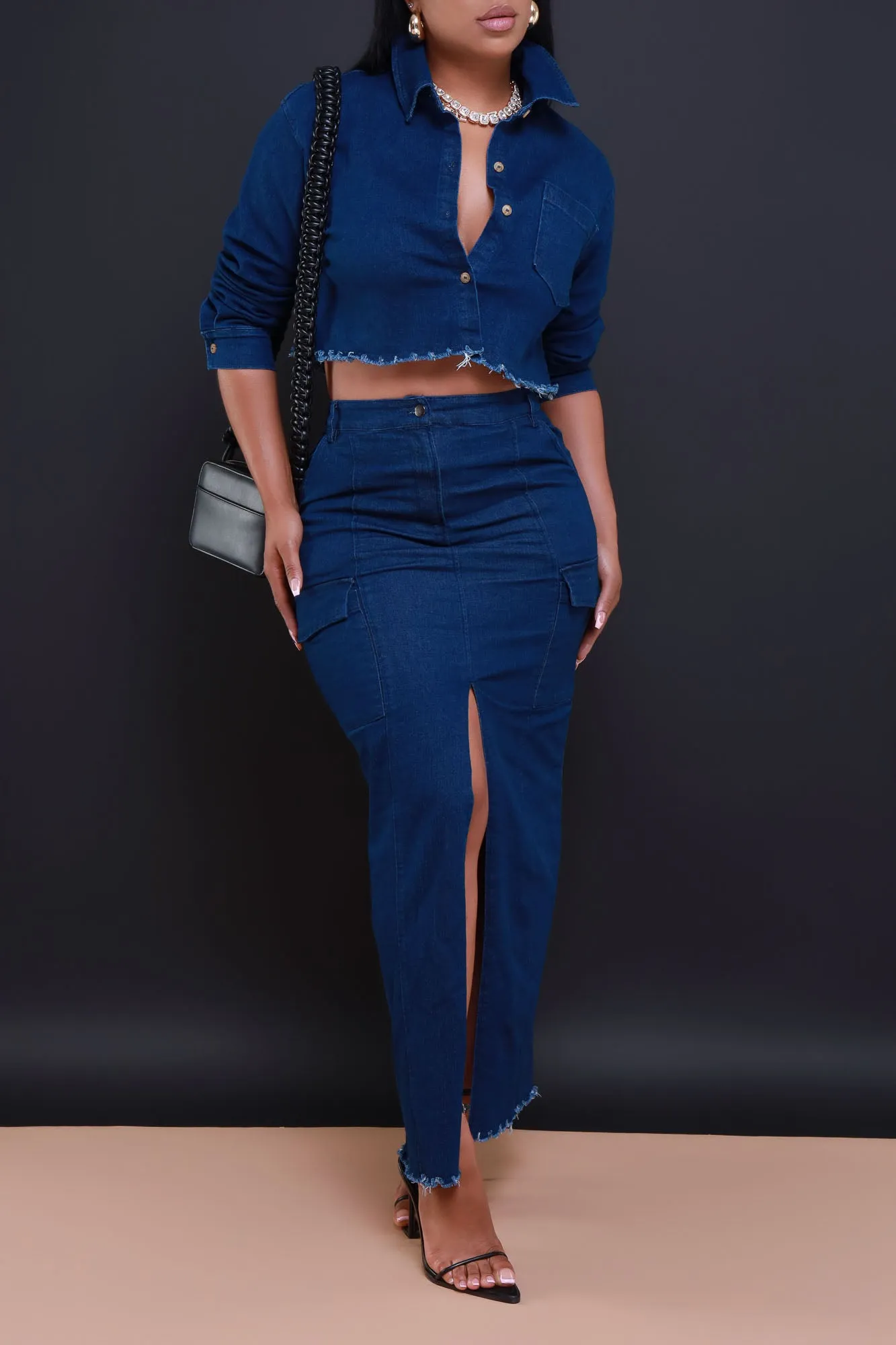 Just In Case High Rise Denim Skirt - Dark Wash sold by Swankaposh product image thumbnail 3