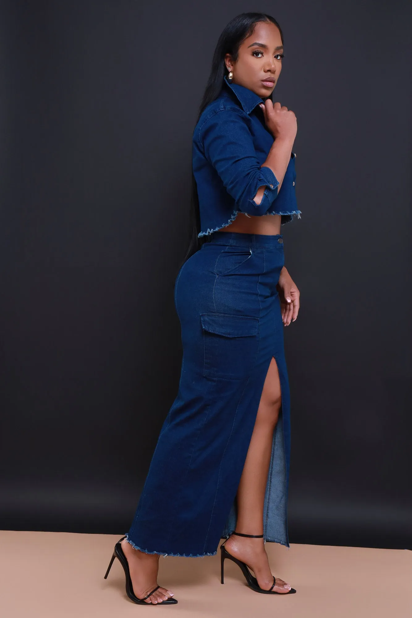 Just In Case High Rise Denim Skirt - Dark Wash sold by Swankaposh product image thumbnail 4