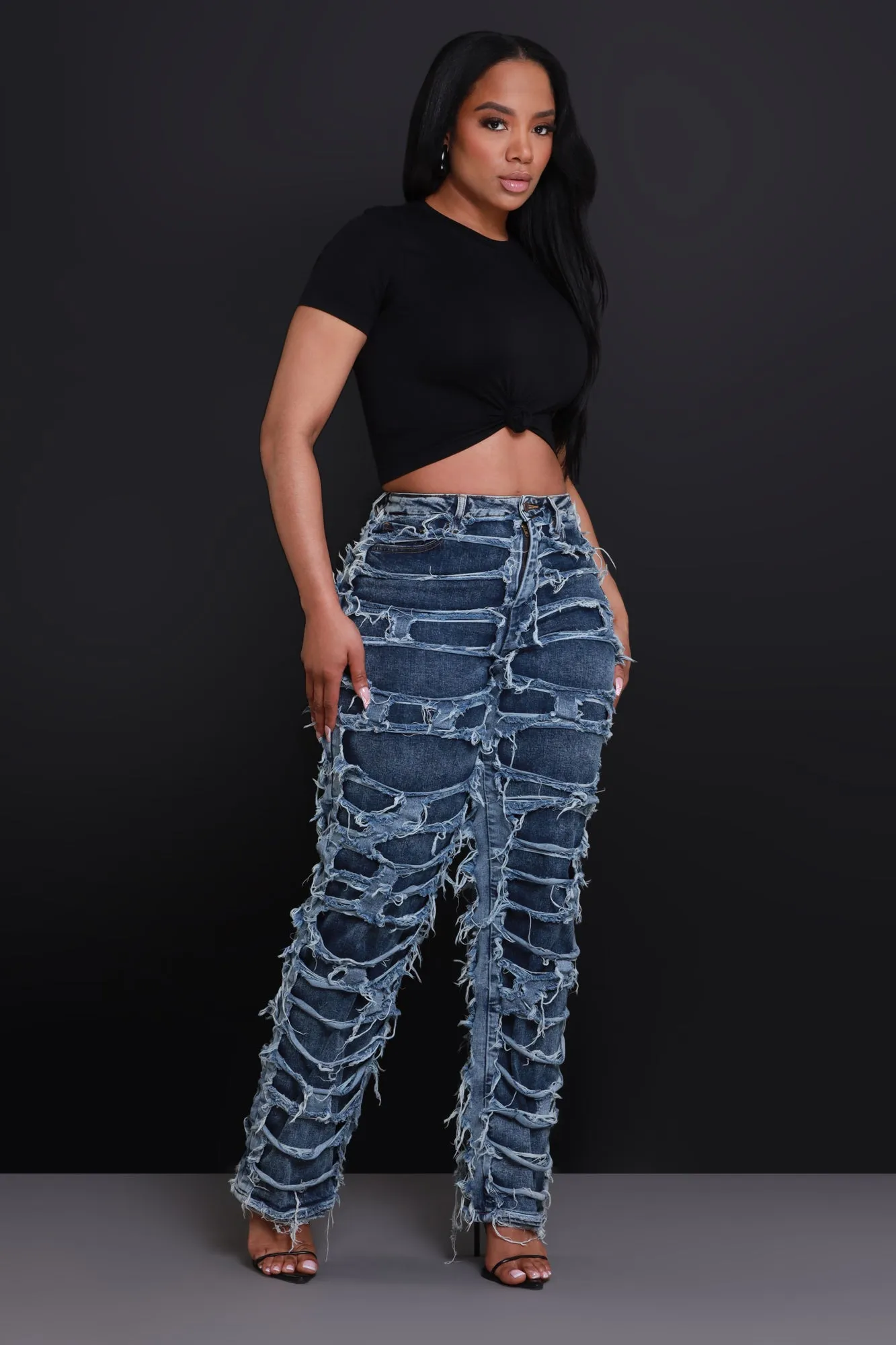 Fight Back High Rise Distressed Jeans - Dark Wash sold by Swankaposh product image thumbnail 4