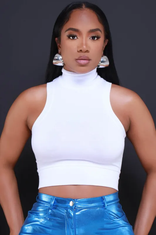 Got Me Good Mock Neck Banded Crop Top - White sold by Swankaposh