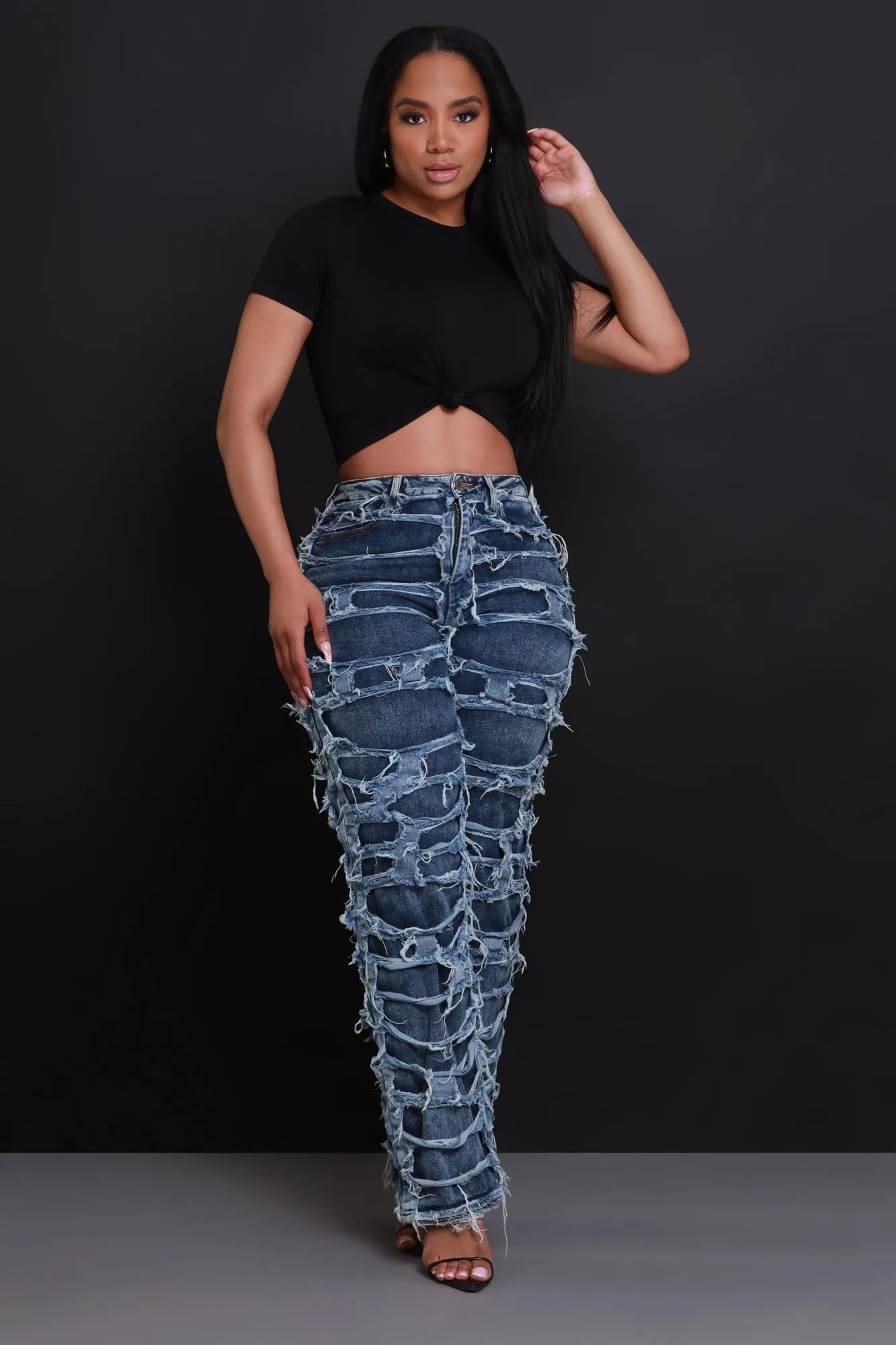 Fight Back High Rise Distressed Jeans - Dark Wash sold by Swankaposh product image thumbnail 2