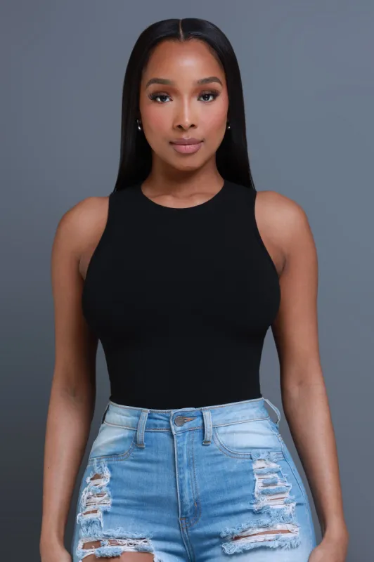Top Of The Line Cellulite Deleter Sleeveless Ribbed Top - Black sold by Swankaposh