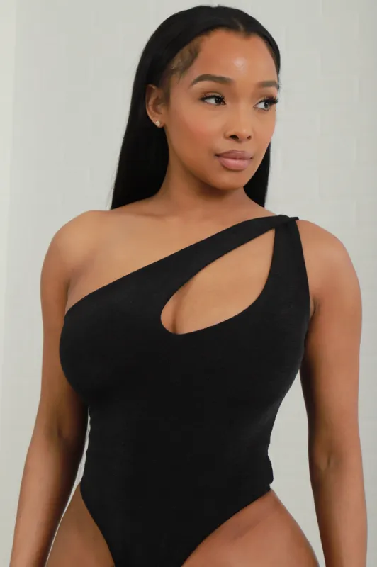 Bold Move One Shoulder Lined Bodysuit - Black sold by Swankaposh