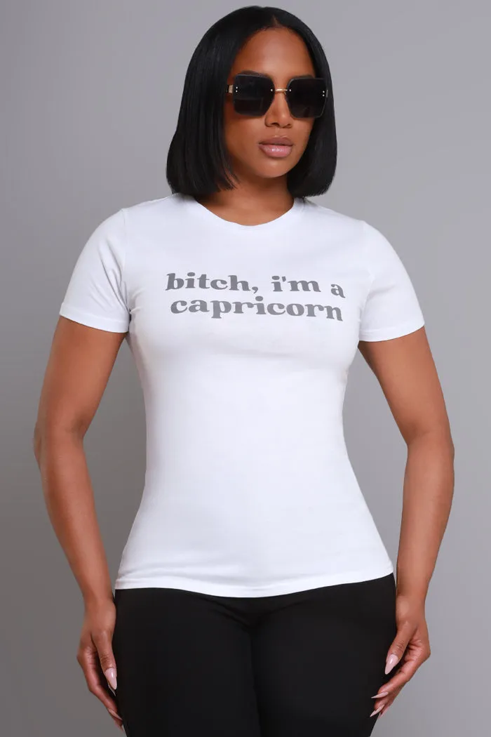 Capricorn Season Graphic Print T-Shirt - White/Charcoal sold by Swankaposh