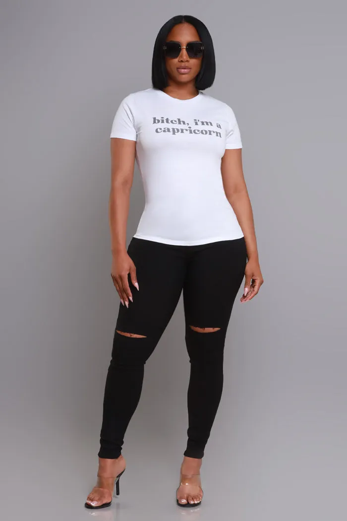 Capricorn Season Graphic Print T-Shirt - White/Charcoal sold by Swankaposh product image thumbnail 3
