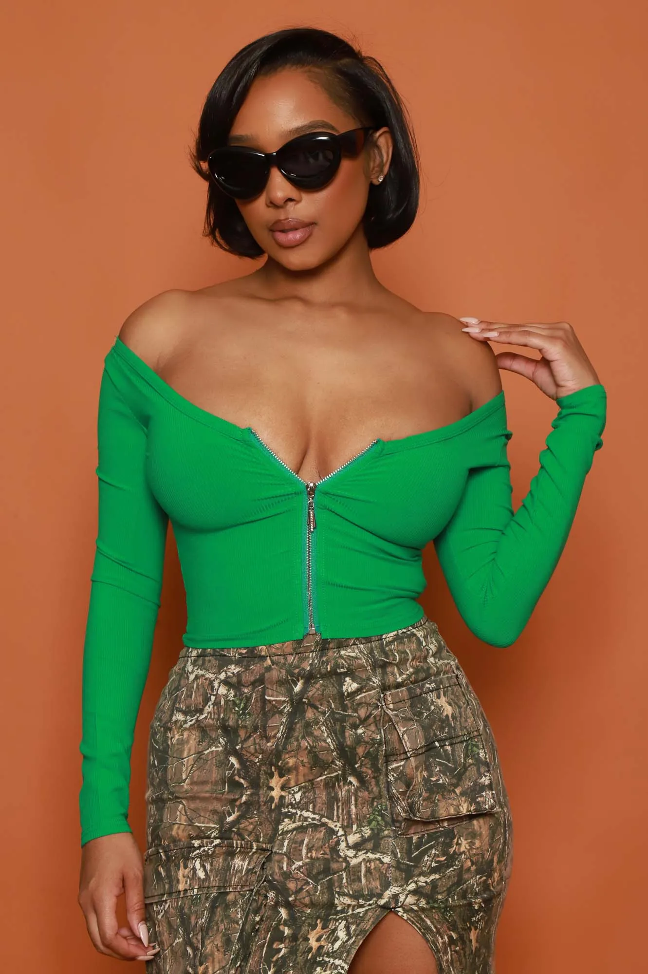 Act Like That Full Zip Crop Top - Green sold by Swankaposh