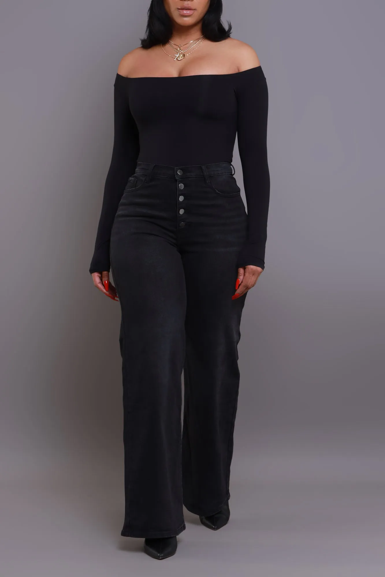 Pipe Down Button Down Wide Leg Jeans - Black sold by Swankaposh product image thumbnail 5