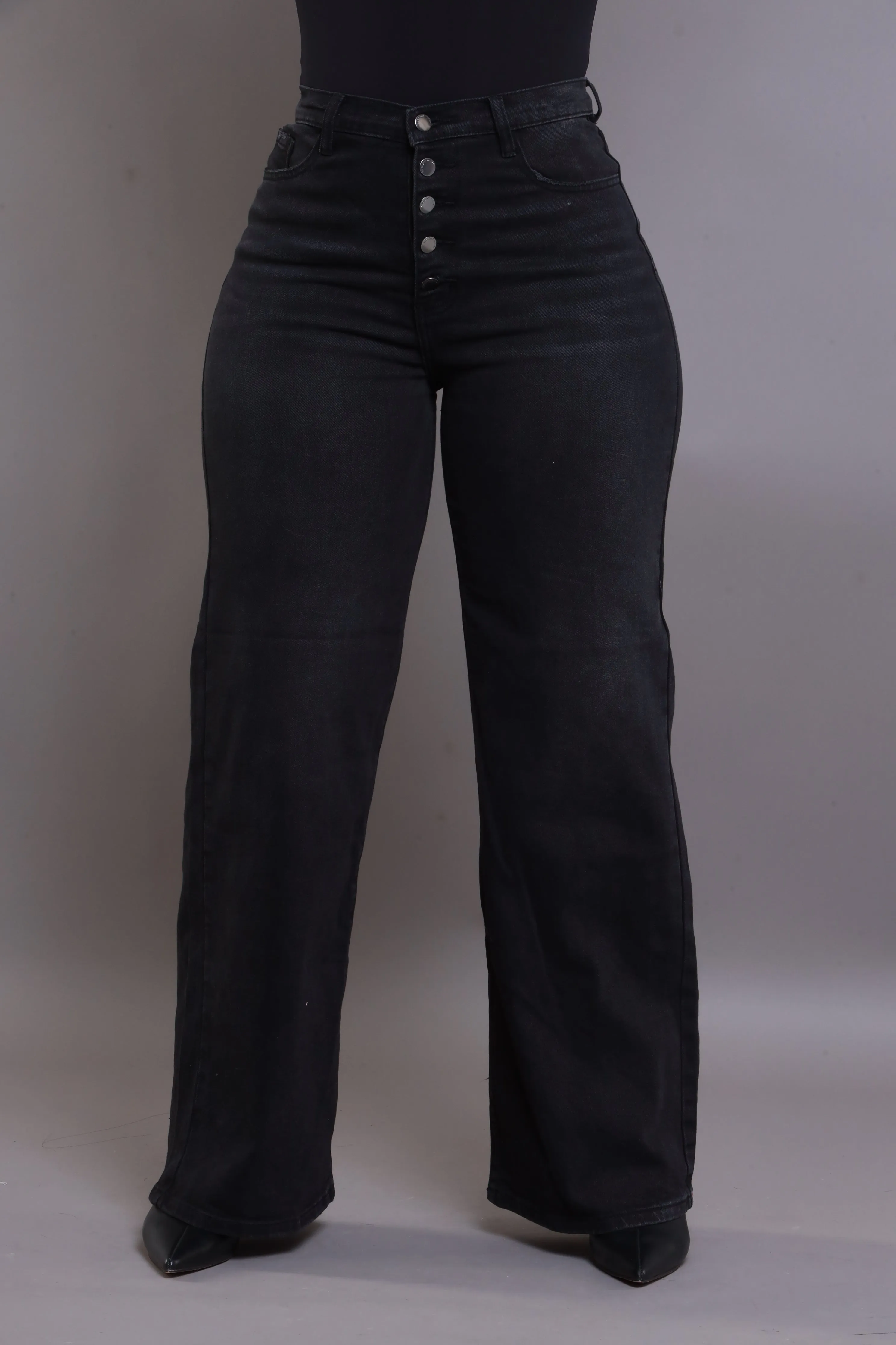 Pipe Down Button Down Wide Leg Jeans - Black sold by Swankaposh product image thumbnail 4