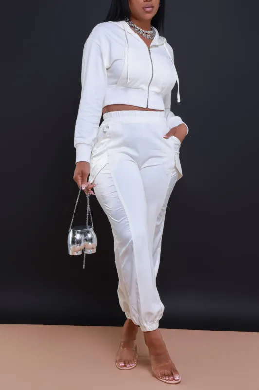 Not So Basic Zip Up Hooded Pants Set - White sold by Swankaposh