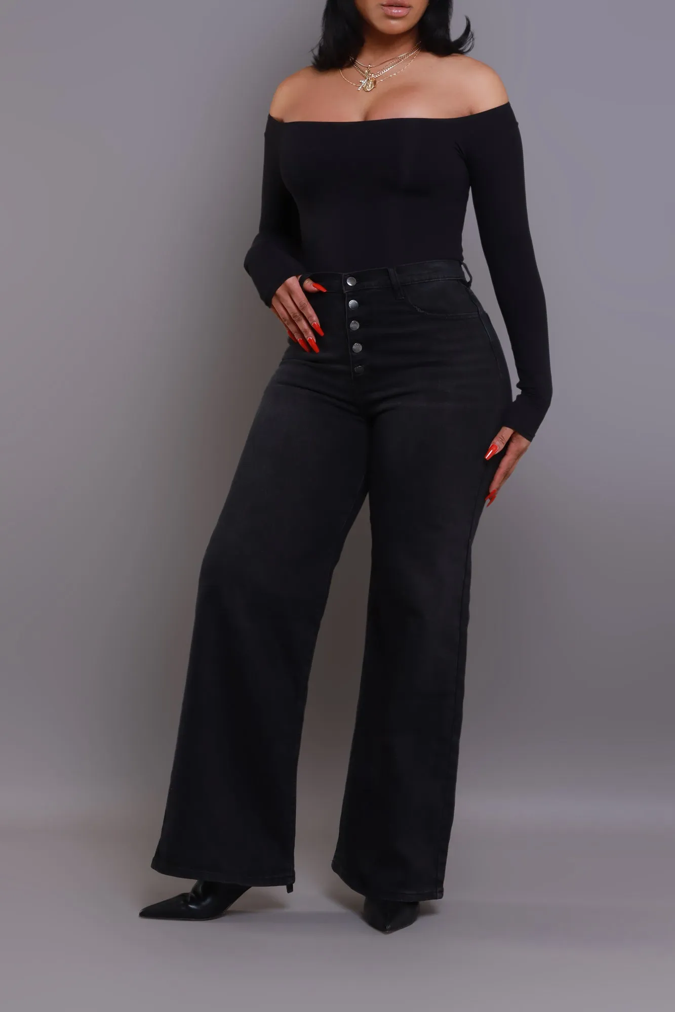 Pipe Down Button Down Wide Leg Jeans - Black sold by Swankaposh product image thumbnail 2