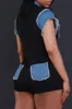 No Wait Contrast Denim Romper - Black/Blue sold by Swankaposh