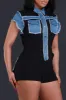 No Wait Contrast Denim Romper - Black/Blue sold by Swankaposh