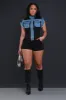 No Wait Contrast Denim Romper - Black/Blue sold by Swankaposh