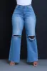 Fast Forward High Waist Distressed Straight Leg Jeans - Medium Wash sold by Swankaposh