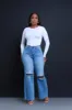 Fast Forward High Waist Distressed Straight Leg Jeans - Medium Wash sold by Swankaposh