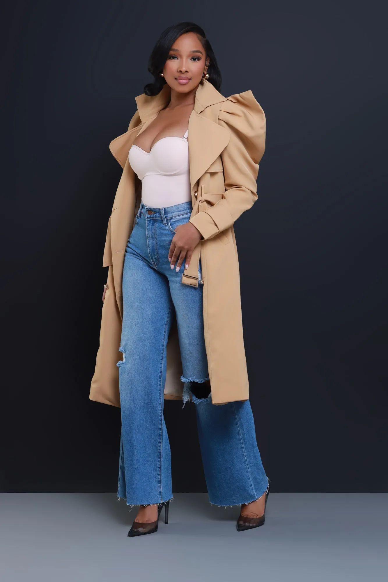 Cry Me A River Dramatic Longline Trenchcoat - Khaki sold by Swankaposh product image thumbnail 5