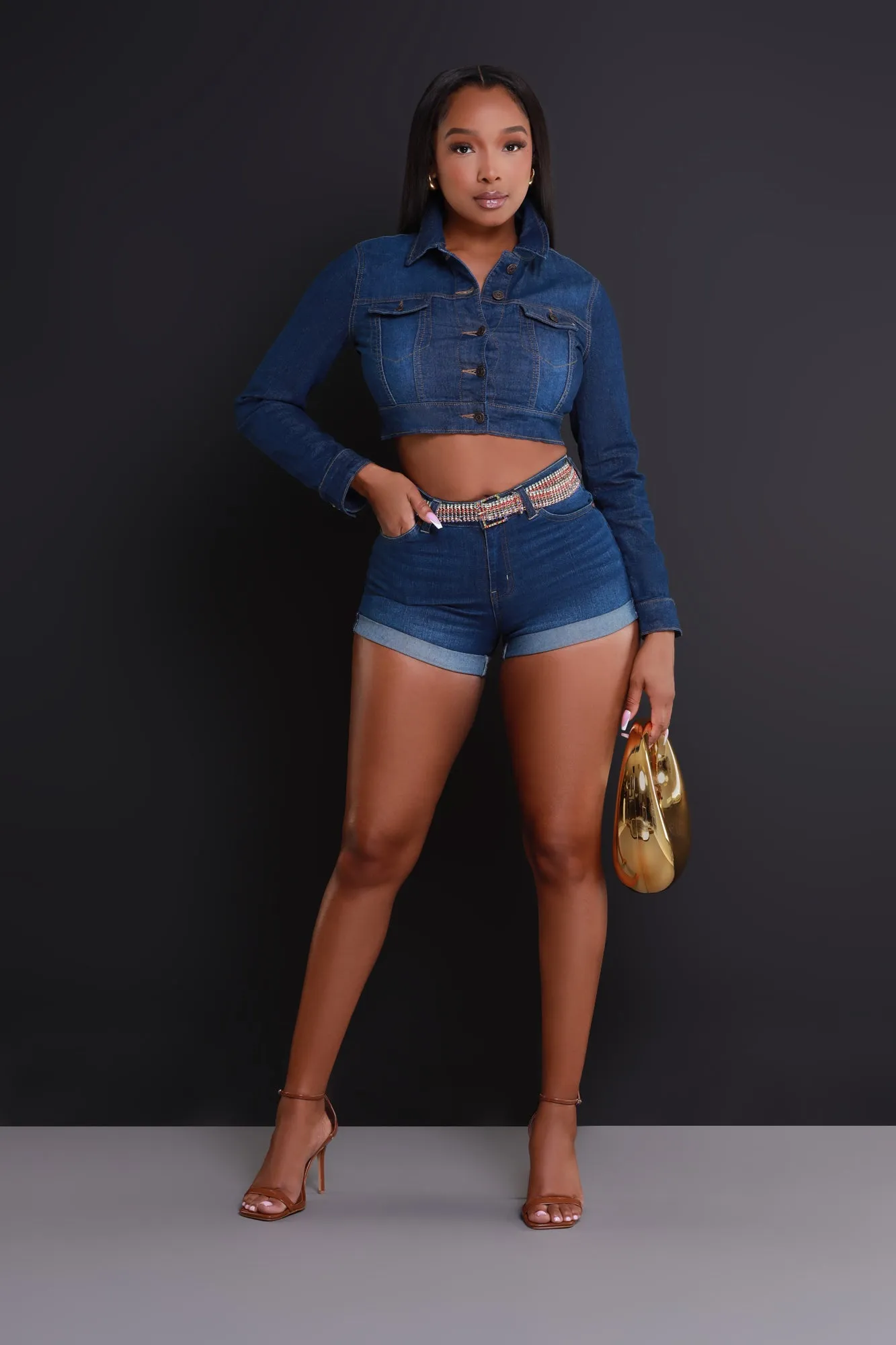 Hook It Up Cropped Denim Jacket - Dark Wash sold by Swankaposh product image thumbnail 2