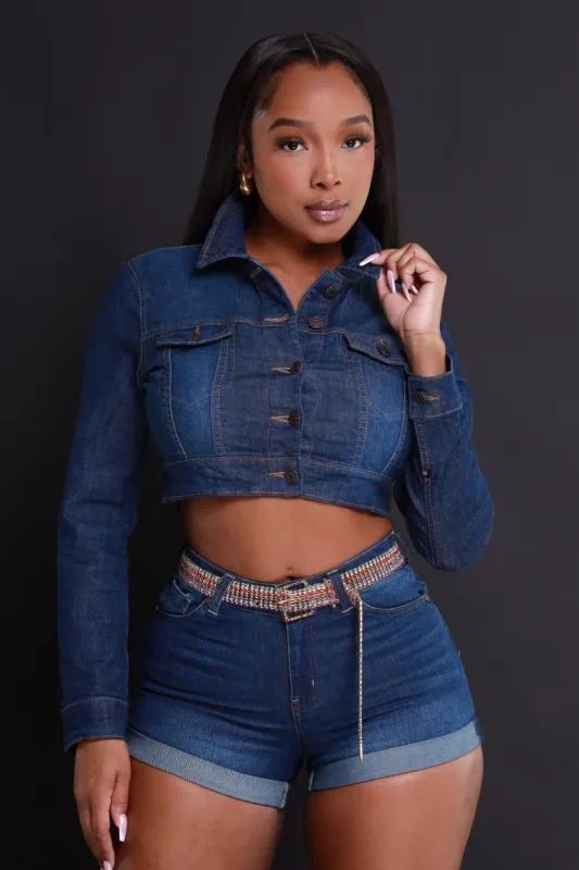 Hook It Up Cropped Denim Jacket - Dark Wash sold by Swankaposh