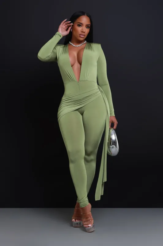 Go With Grace V-Neck Wrap Jumpsuit - Olive sold by Swankaposh