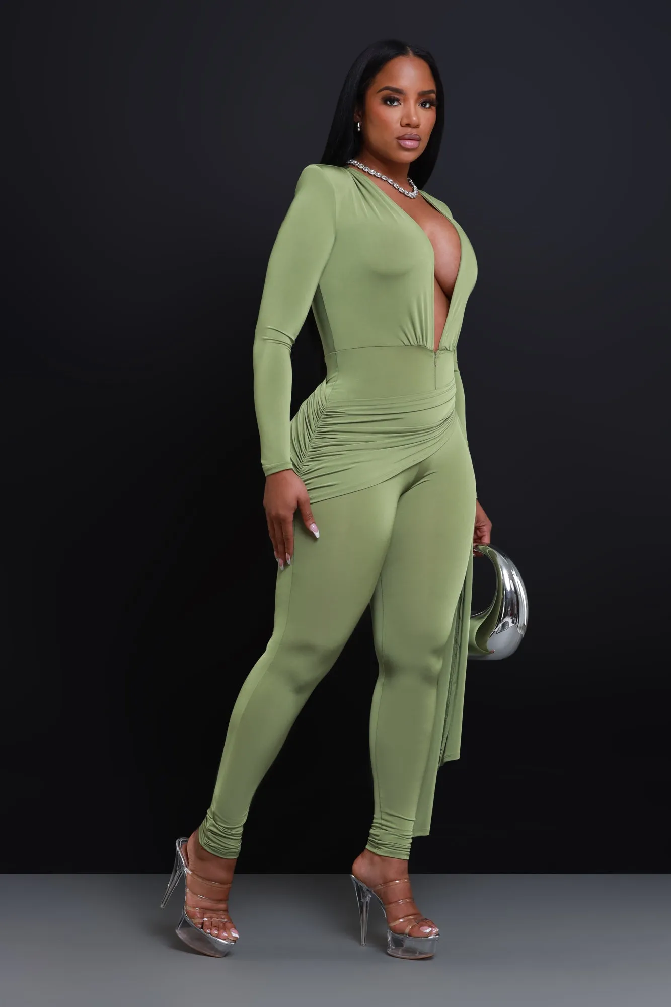 Go With Grace V-Neck Wrap Jumpsuit - Olive sold by Swankaposh product image thumbnail 4
