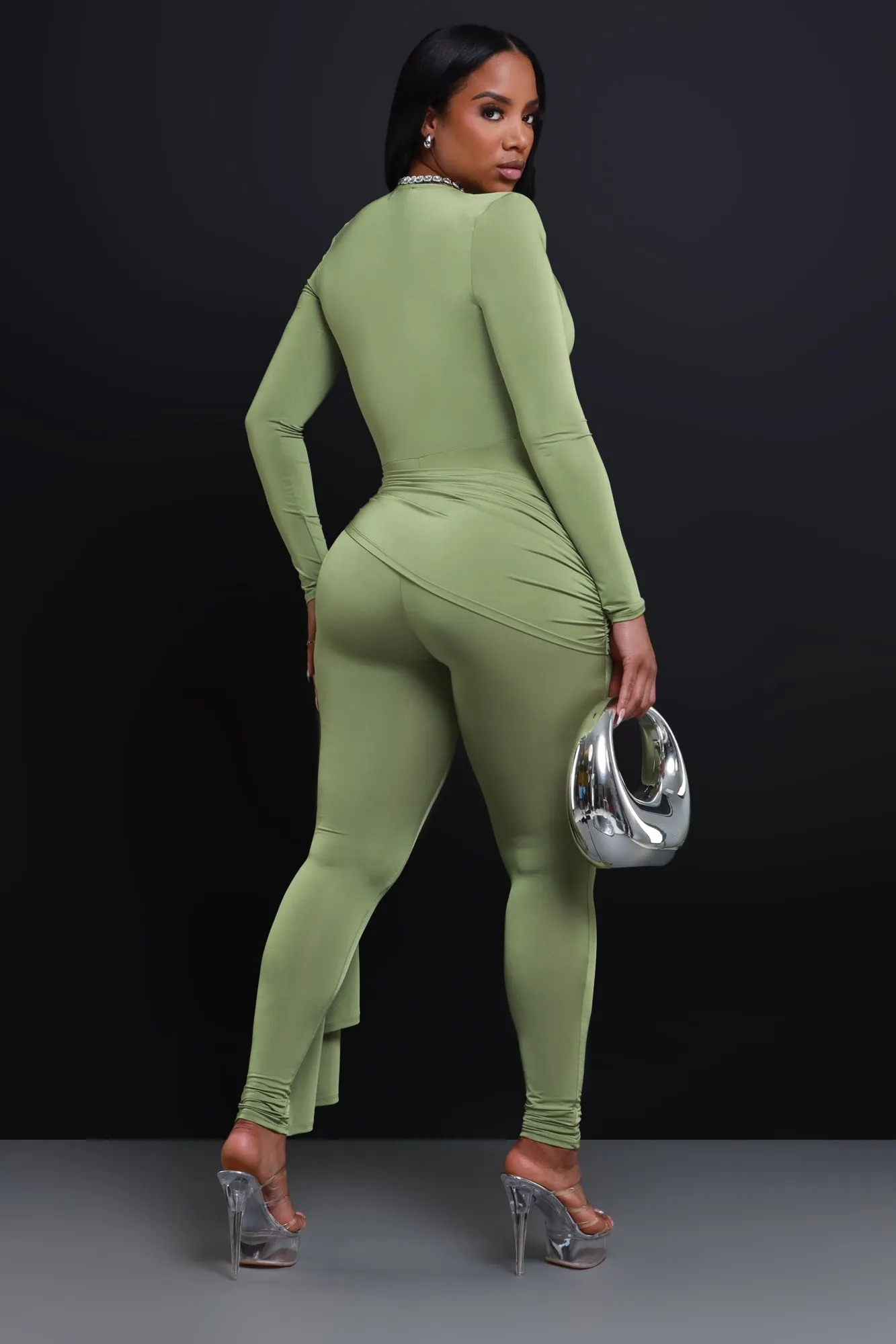 Go With Grace V-Neck Wrap Jumpsuit - Olive sold by Swankaposh product image thumbnail 3