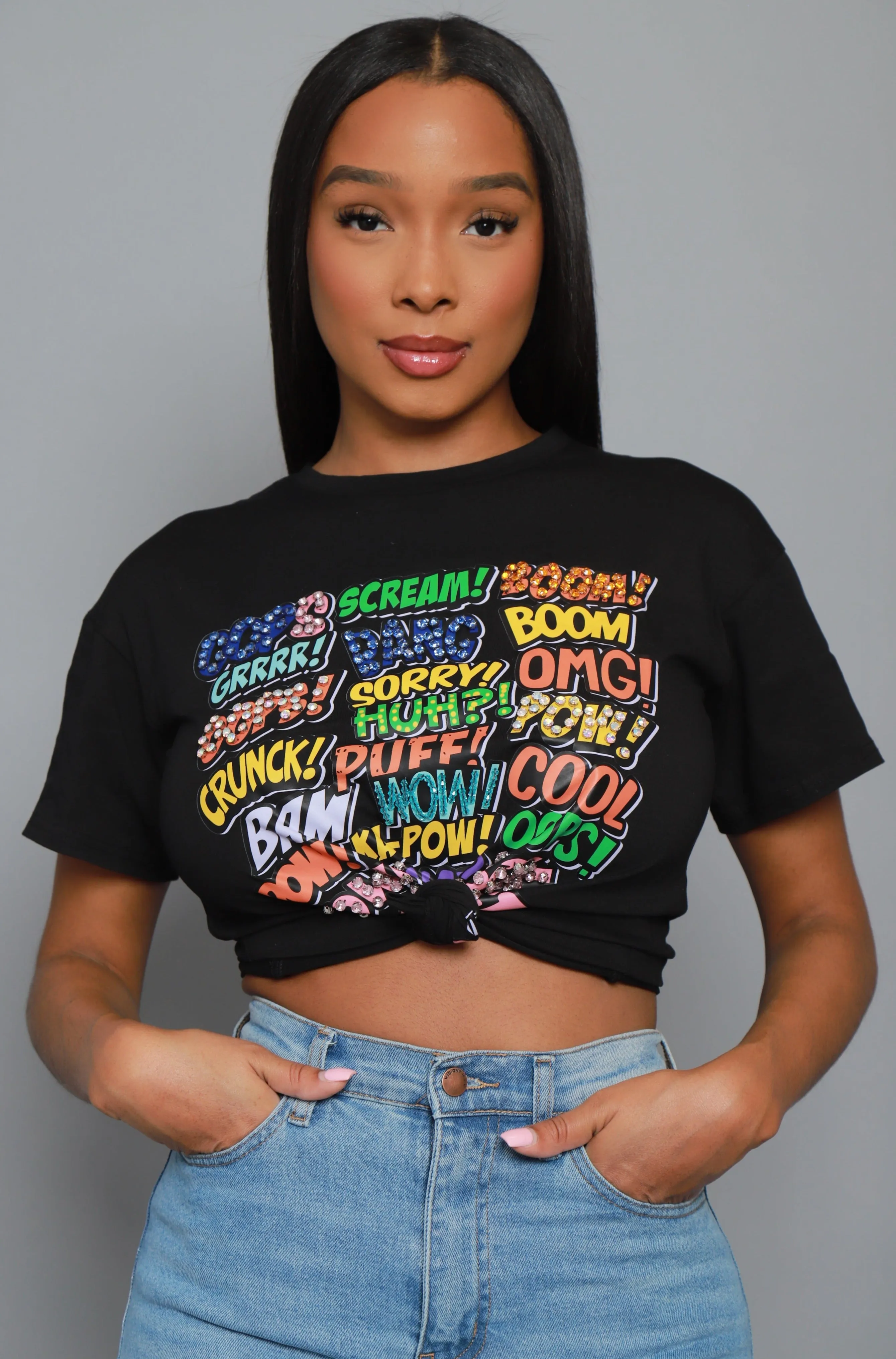 Shout Out Embellished Graphic Print T-Shirt - Black sold by Swankaposh product image thumbnail 4