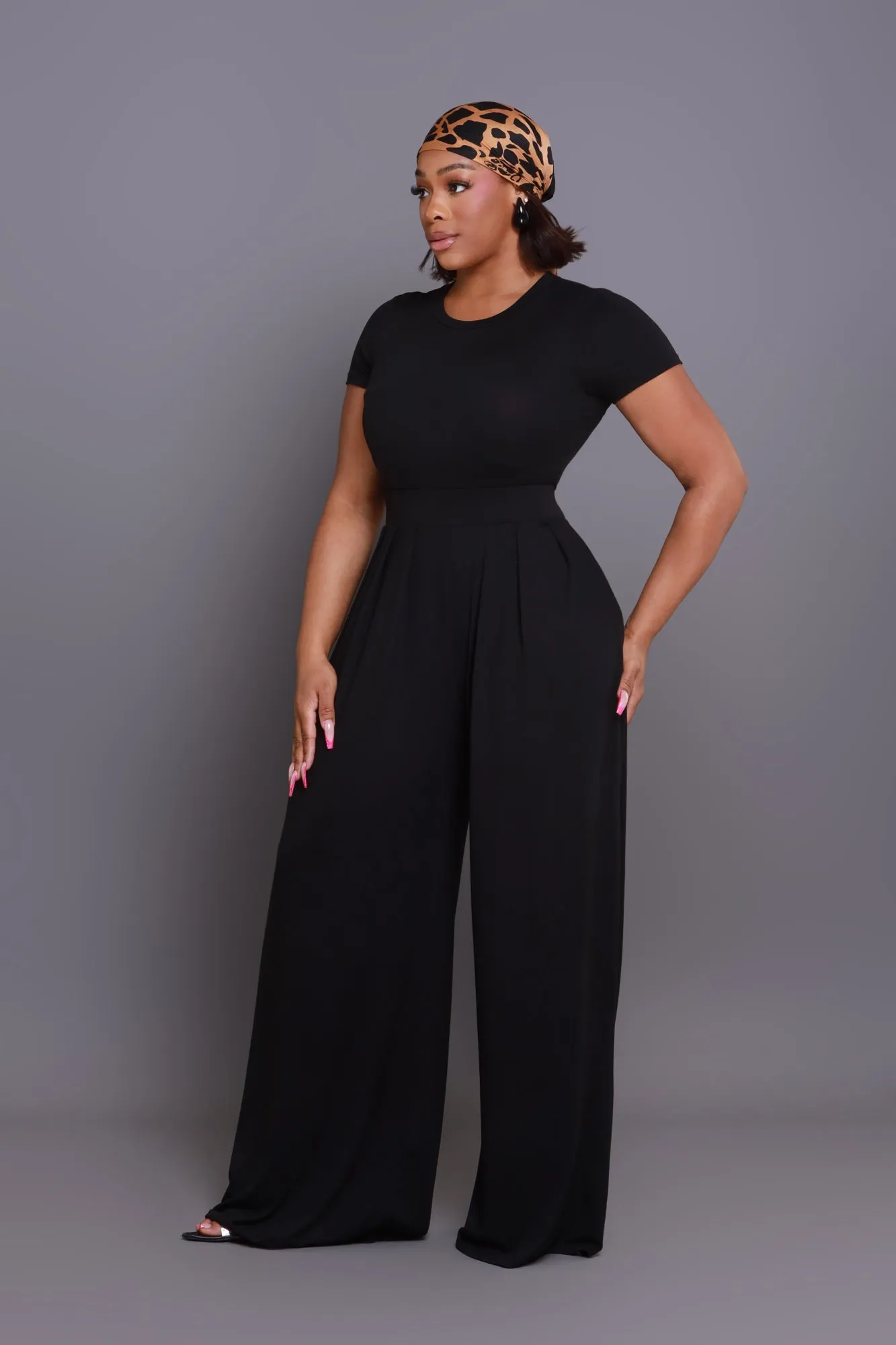 Full Attention Short Sleeve Palazzo Pants Set - Black sold by Swankaposh product image thumbnail 2