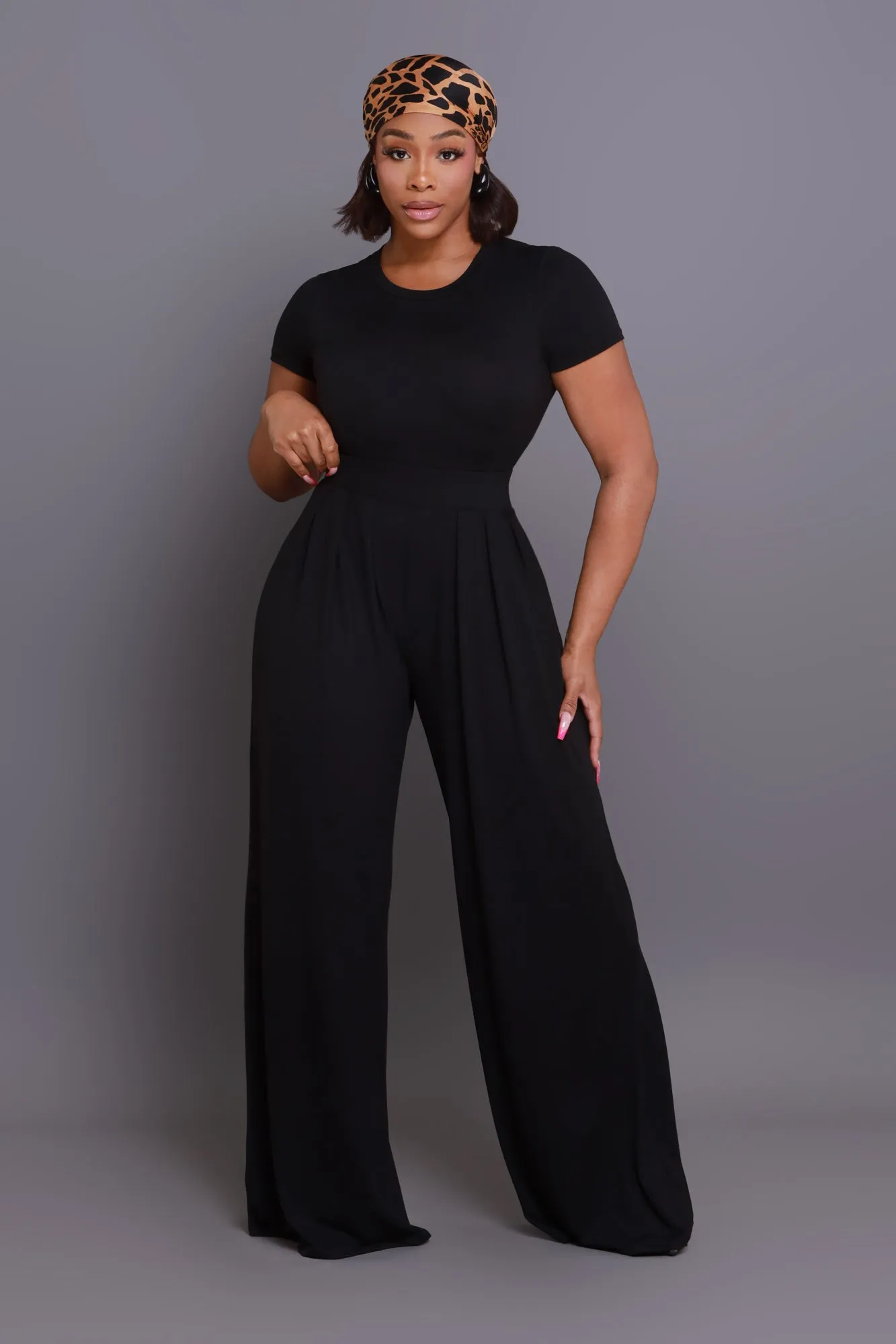 Full Attention Short Sleeve Palazzo Pants Set - Black sold by Swankaposh