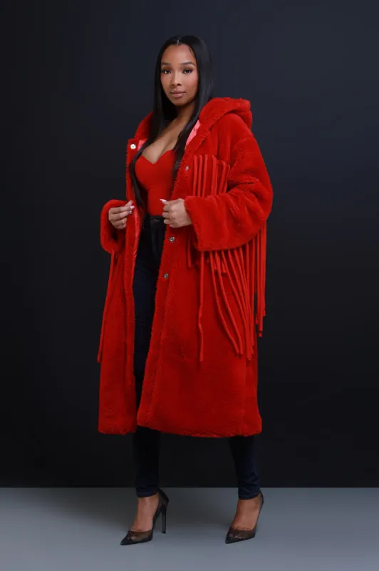 Love Language Oversized Fringe Jacket - Red sold by Swankaposh