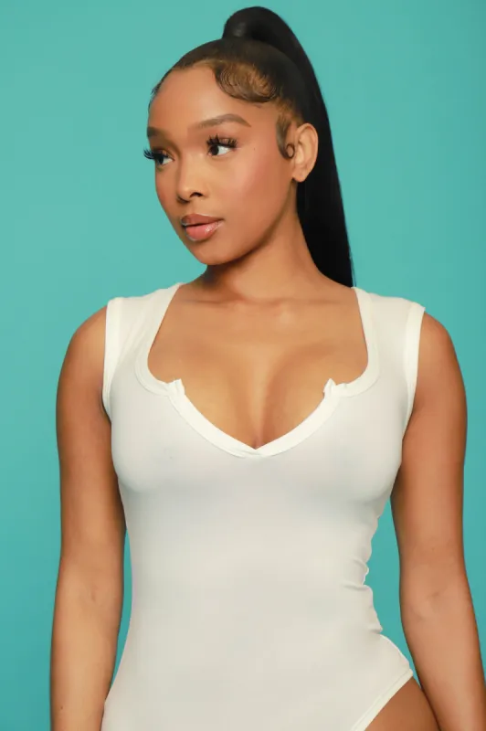 About Right Splitneck Bodysuit - White sold by Swankaposh