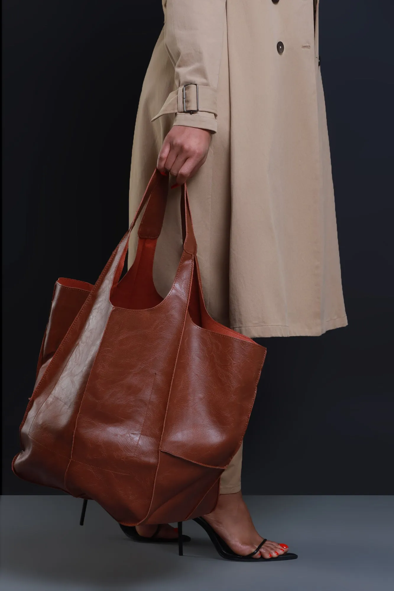 Plenty Of Time Faux Leather Tote Bag - Brown sold by Swankaposh product image thumbnail 2