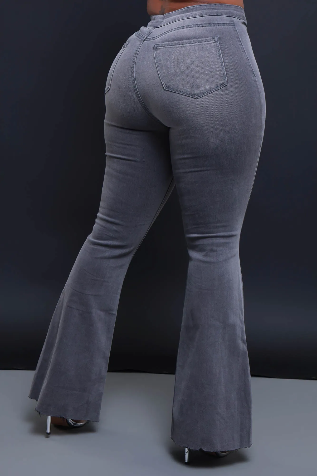 Bring It Up High Rise Super Flare Jeans - Grey Denim sold by Swankaposh product image thumbnail 2