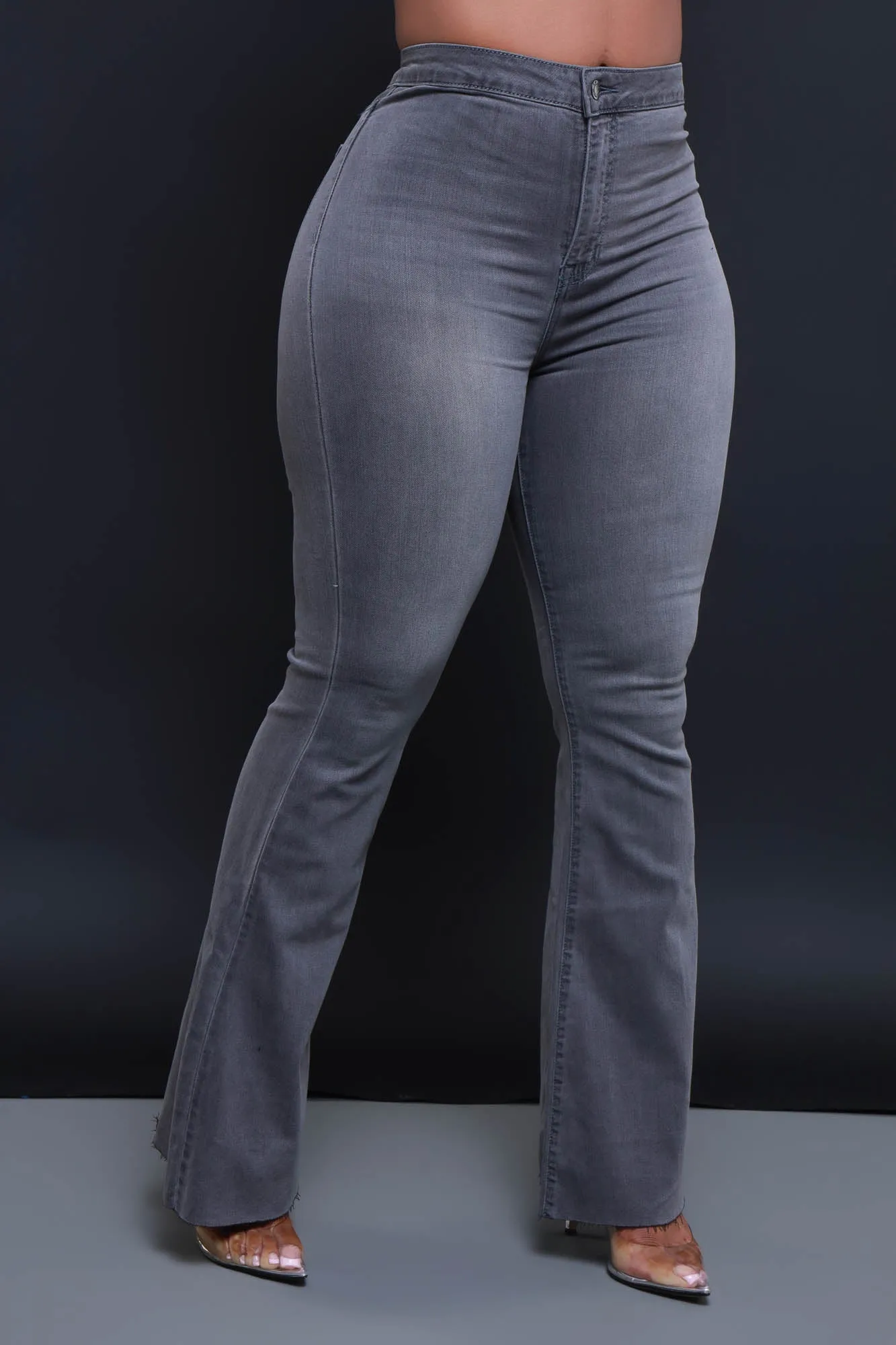 Bring It Up High Rise Super Flare Jeans - Grey Denim sold by Swankaposh product image thumbnail 4