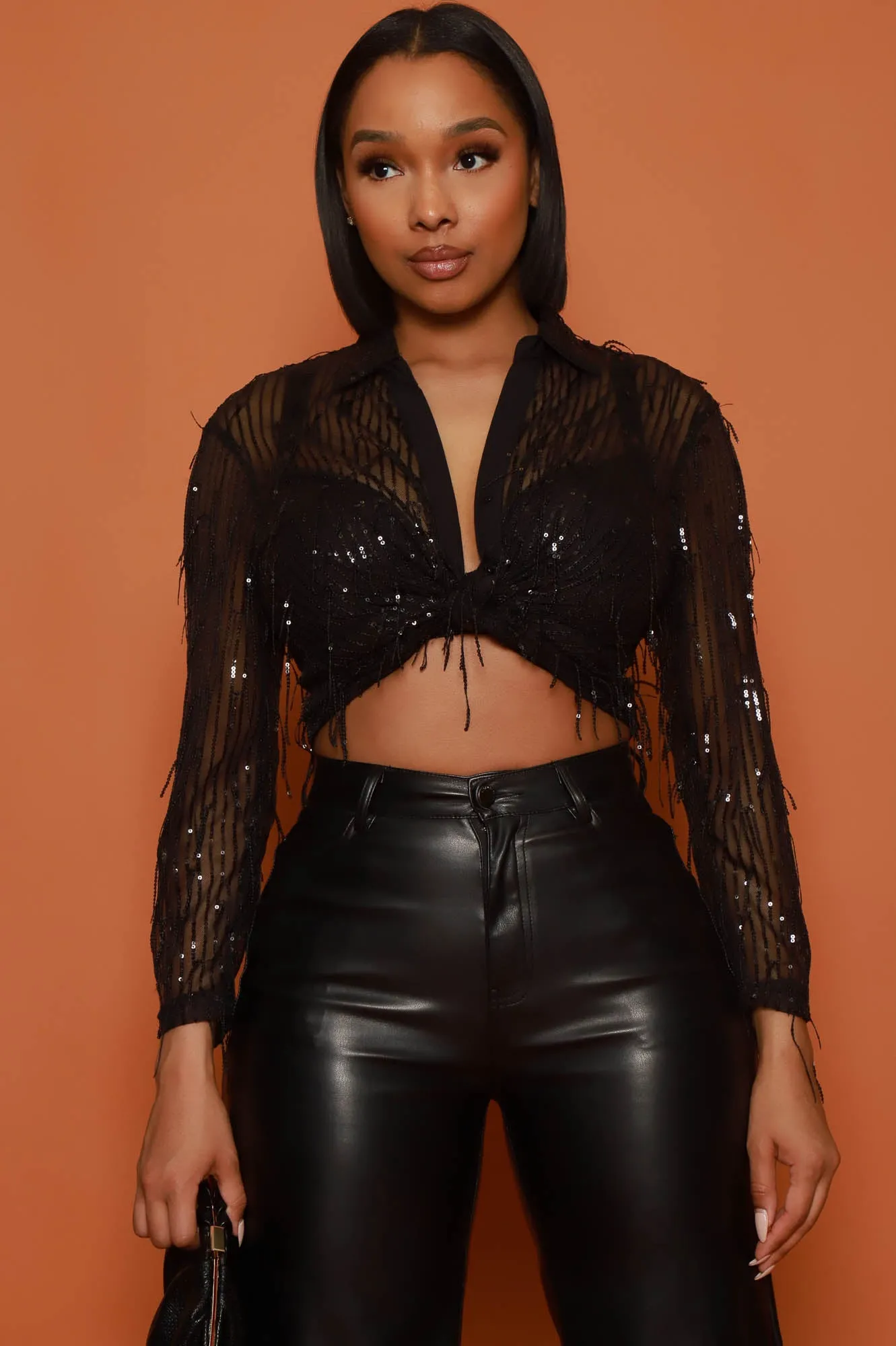 In Style Sequin Embellished Mesh Top - Black sold by Swankaposh