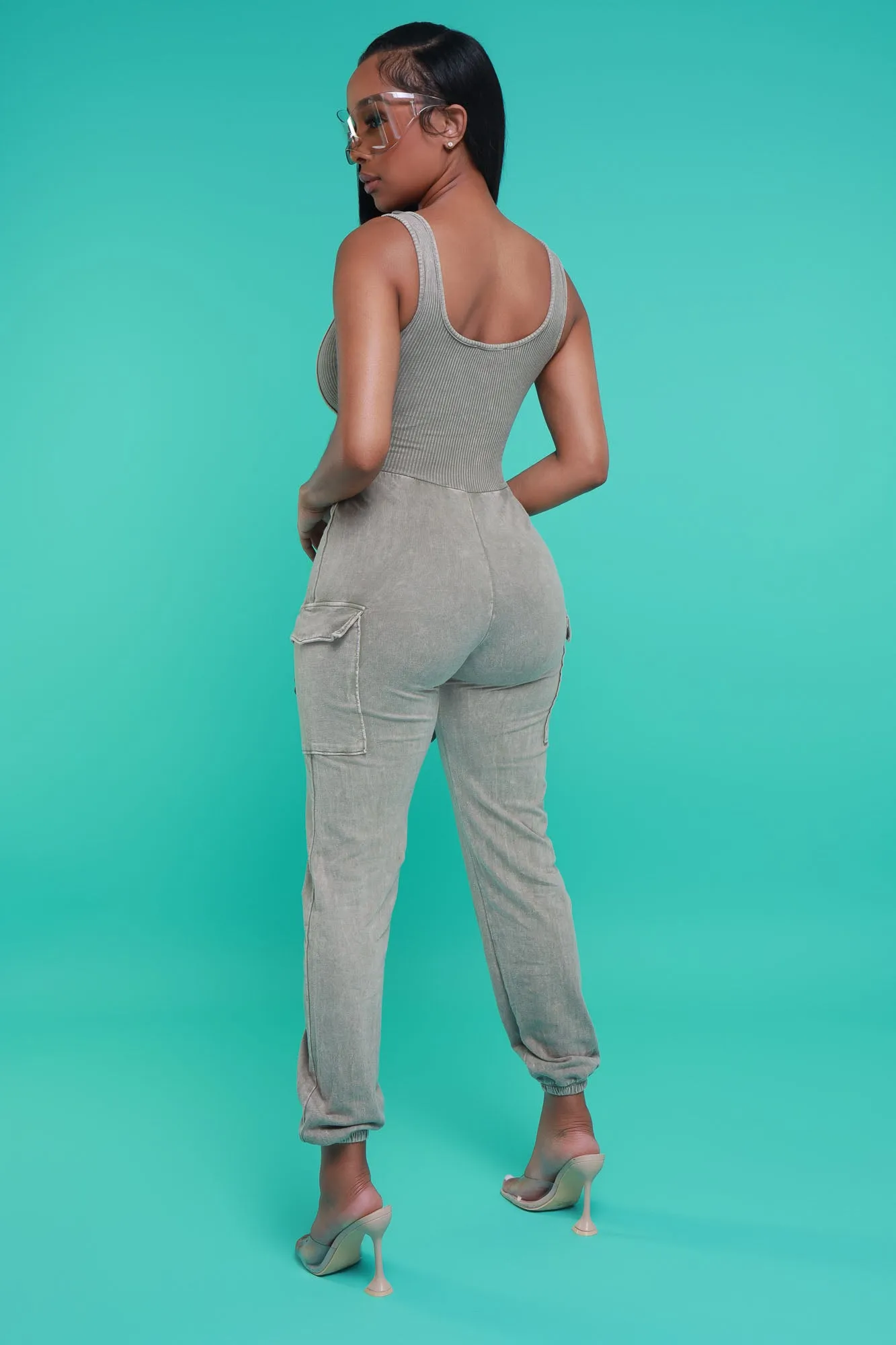 Sidetracked Sleeveless Cargo Jumpsuit - Taupe Mineral Wash sold by Swankaposh product image thumbnail 3