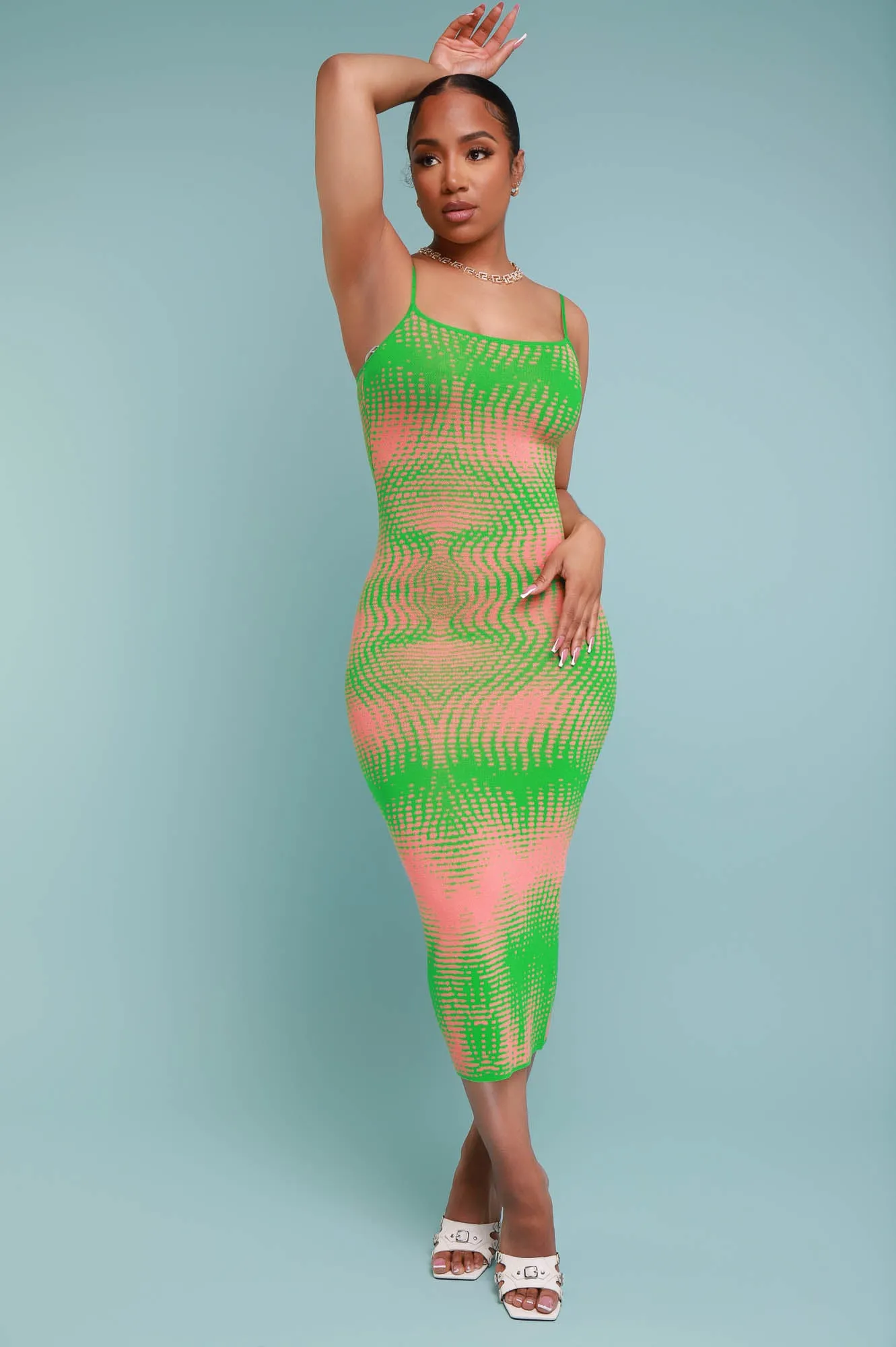 Rent Free Sleeveless Maxi Dress - Green/Peach sold by Swankaposh product image thumbnail 5