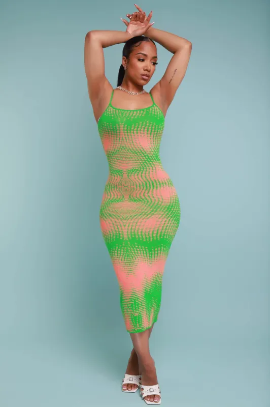 Rent Free Sleeveless Maxi Dress - Green/Peach sold by Swankaposh