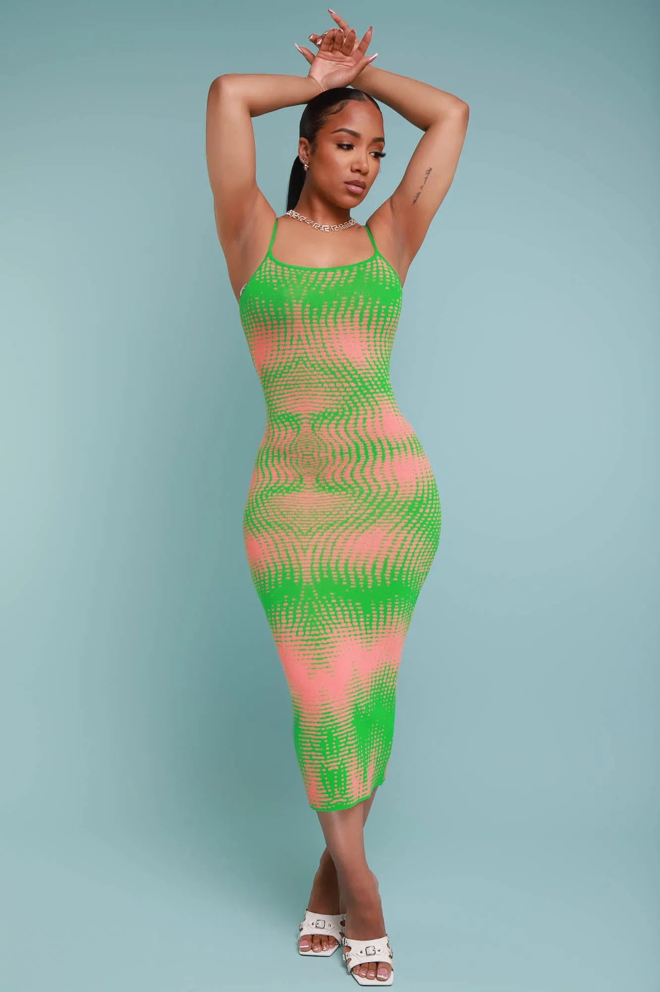 Rent Free Sleeveless Maxi Dress - Green/Peach sold by Swankaposh