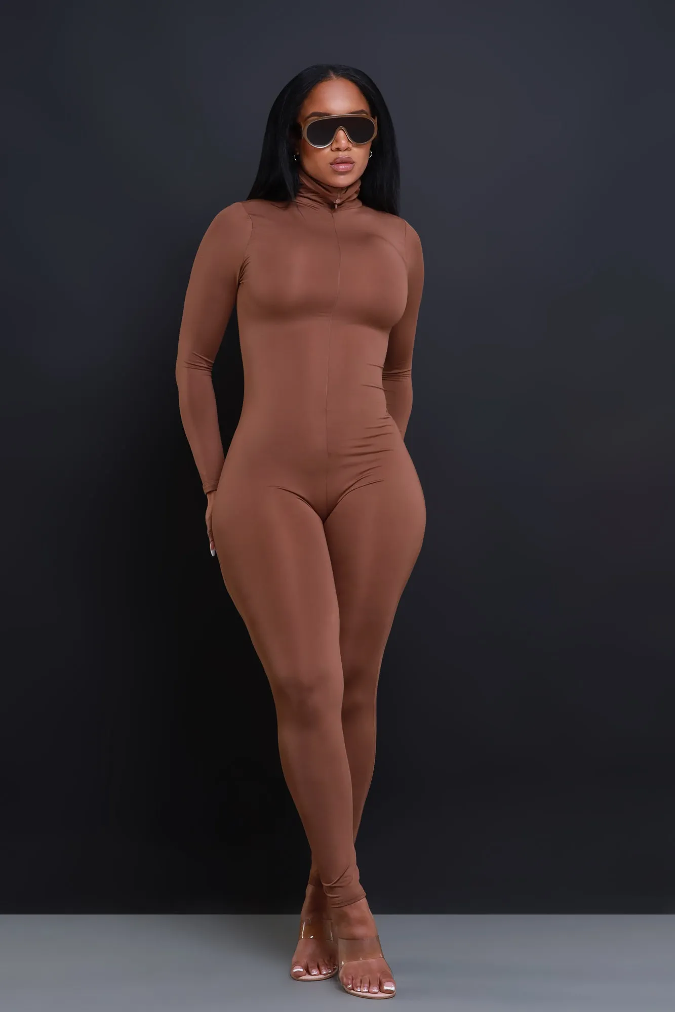 High Class Mock Neck Jumpsuit - Mocha sold by Swankaposh