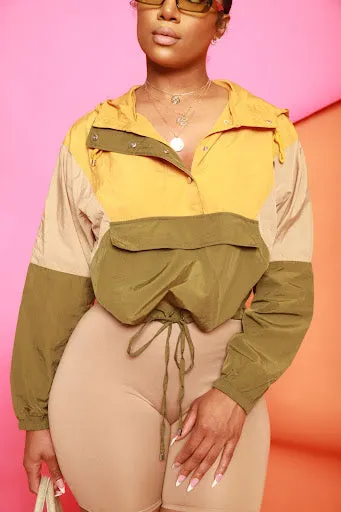 Pull Over Color Block Windbreaker - Olive/Khaki sold by Swankaposh