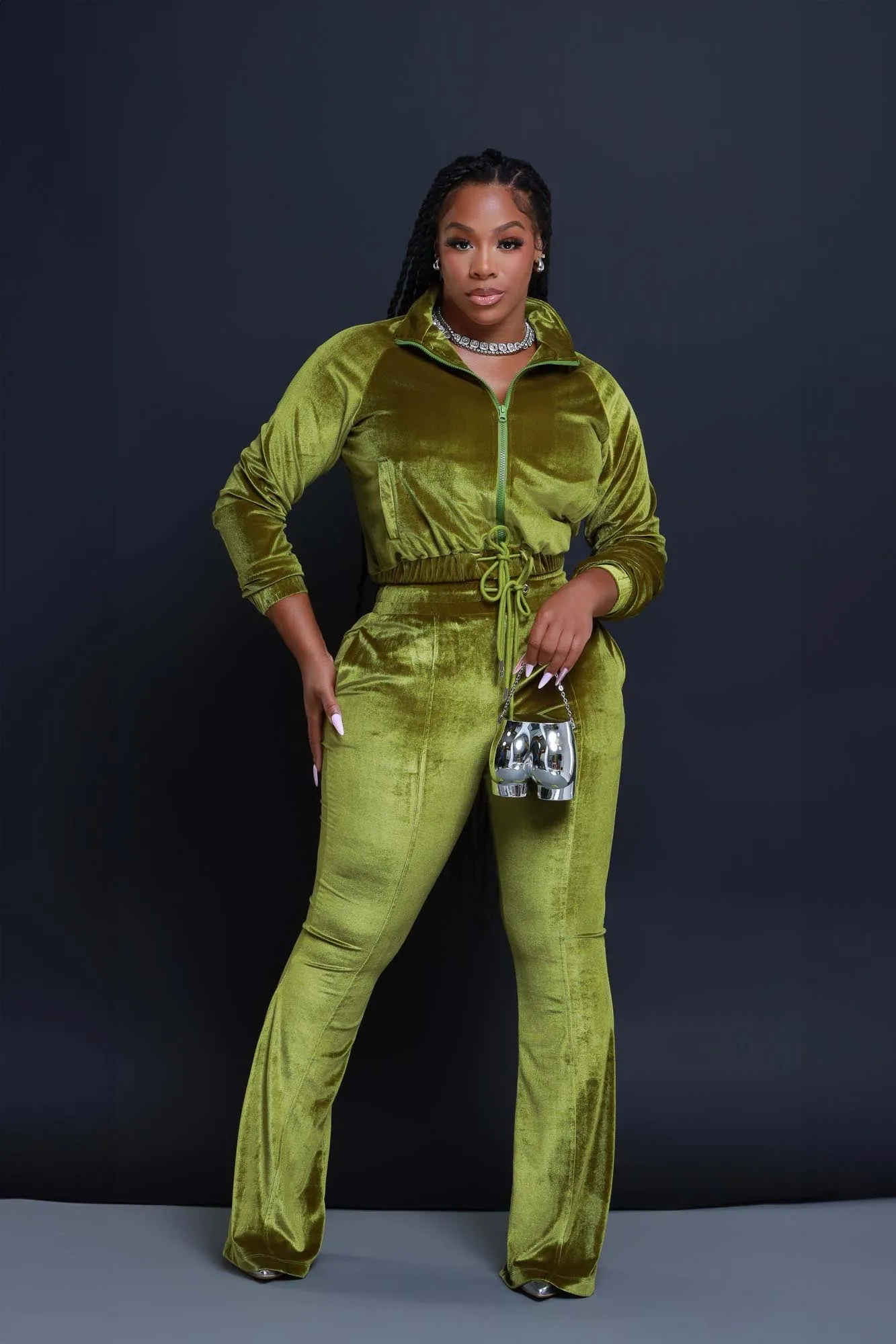 Say Something Velvet Jogger Set - Green sold by Swankaposh product image thumbnail 5