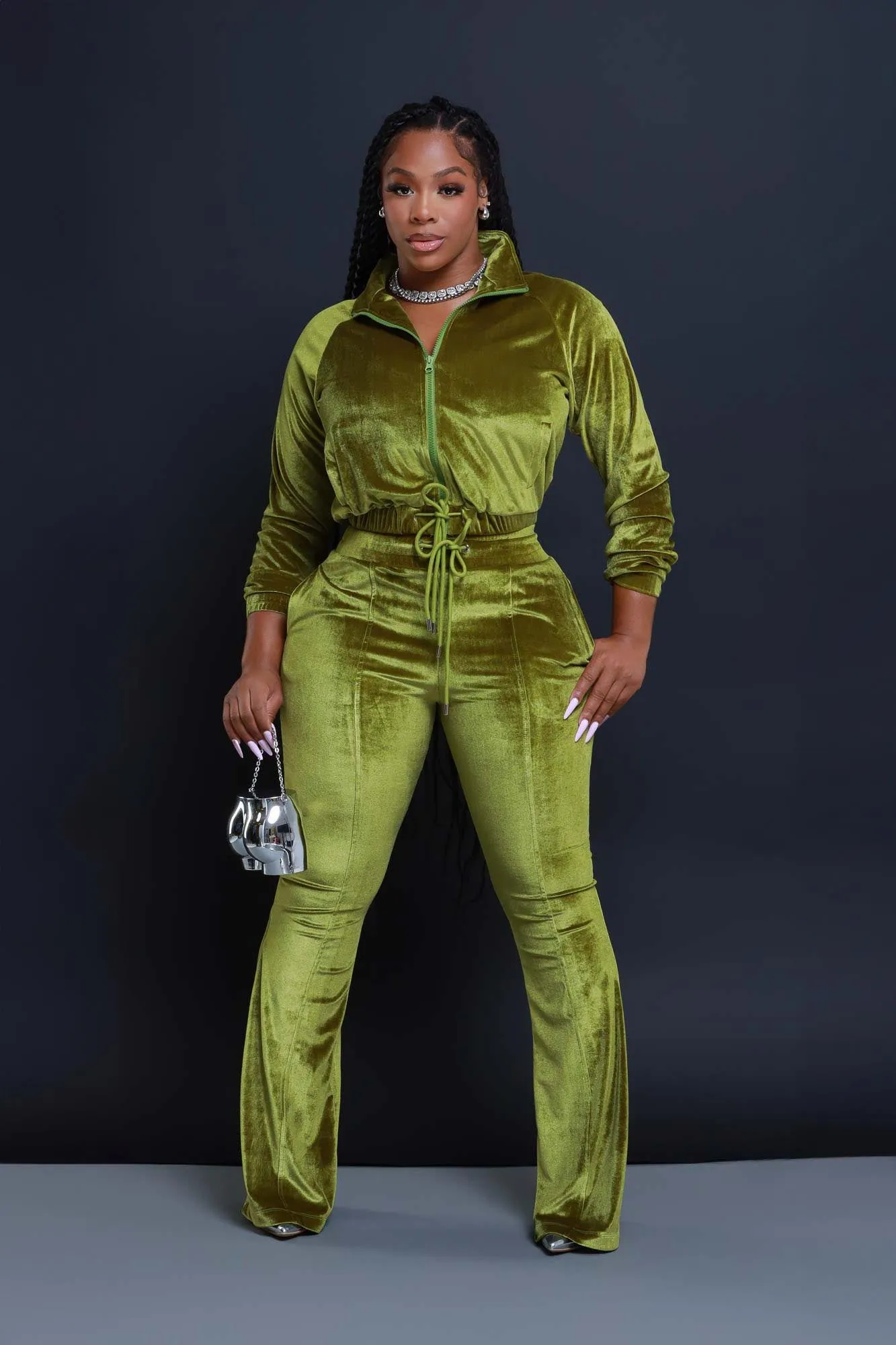 Say Something Velvet Jogger Set - Green sold by Swankaposh