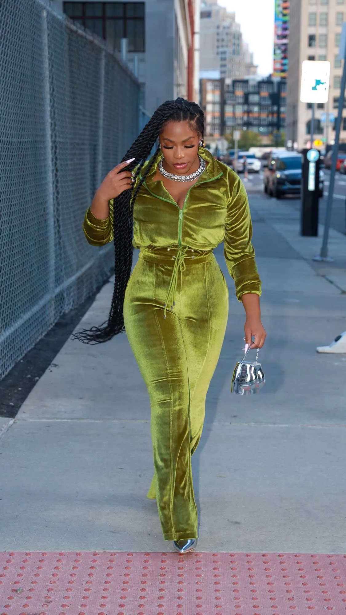 Say Something Velvet Jogger Set - Green sold by Swankaposh product image thumbnail 2