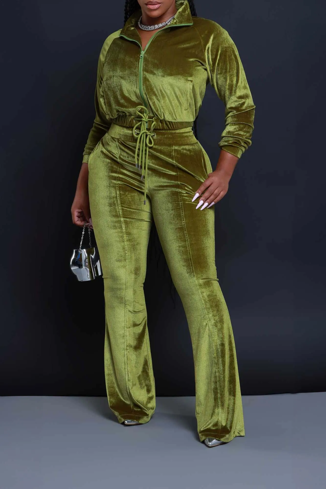 Say Something Velvet Jogger Set - Green sold by Swankaposh product image thumbnail 3