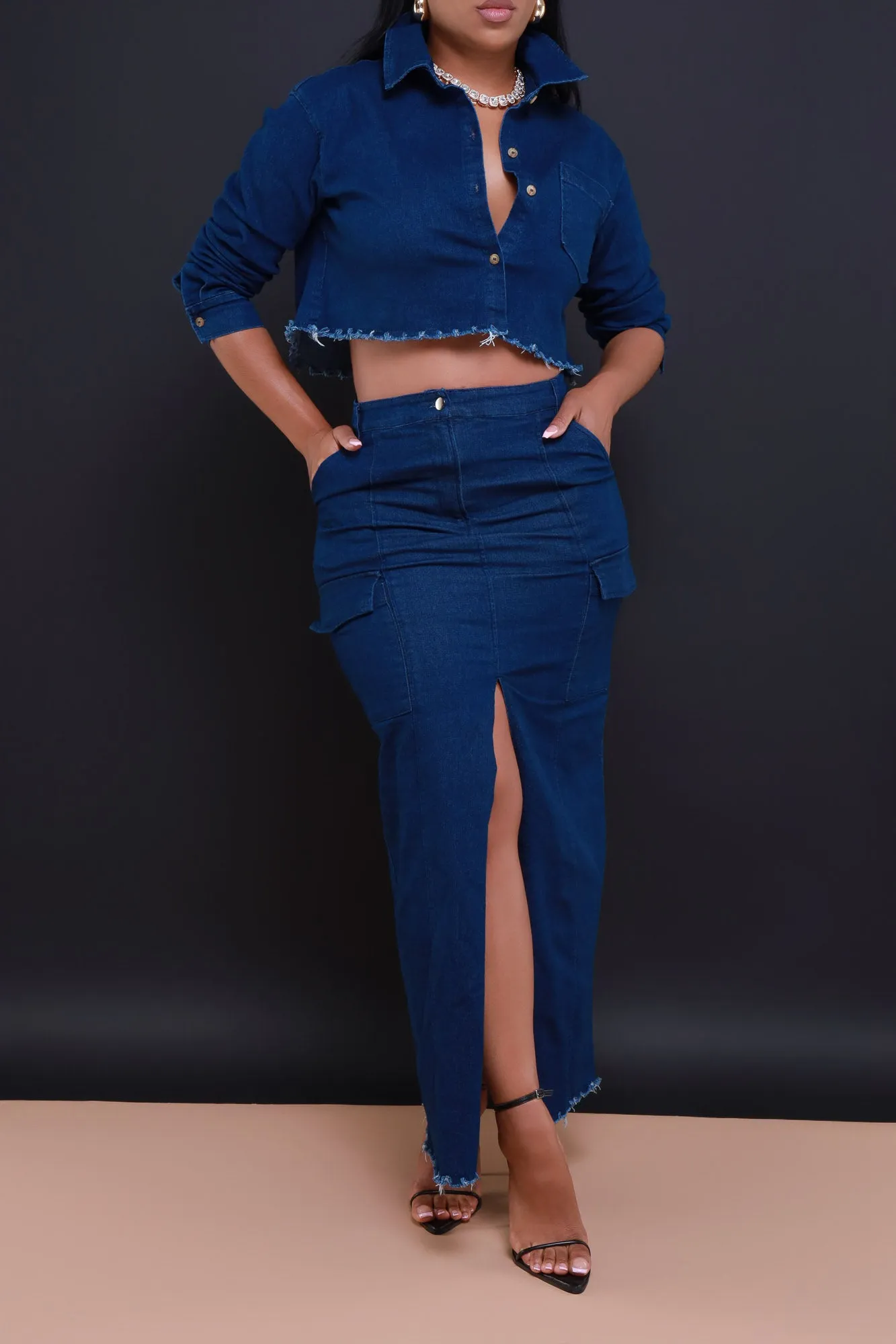 Just In Case Button Down Denim Top - Dark Wash sold by Swankaposh product image thumbnail 2