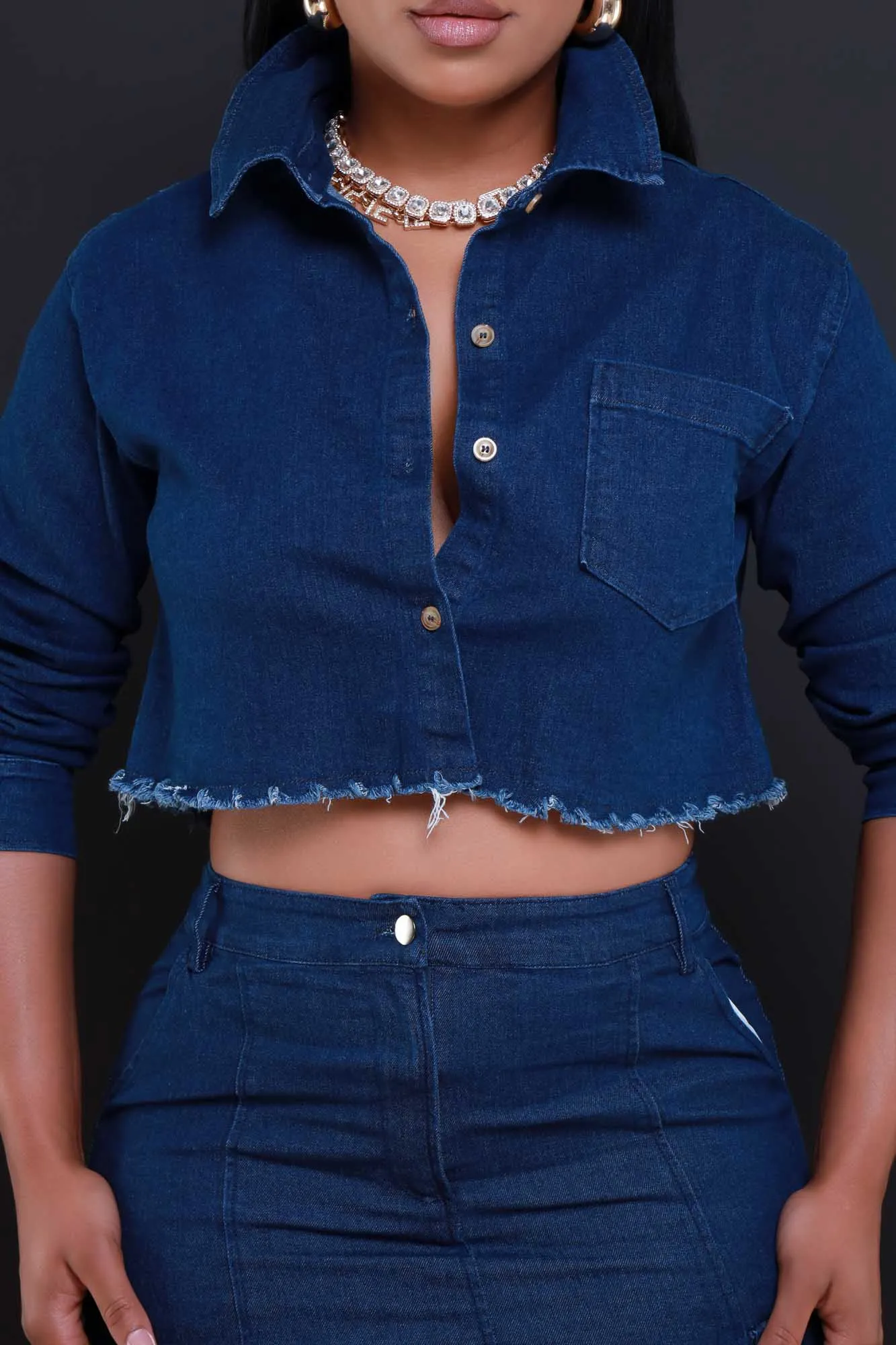 Just In Case Button Down Denim Top - Dark Wash sold by Swankaposh product image thumbnail 5