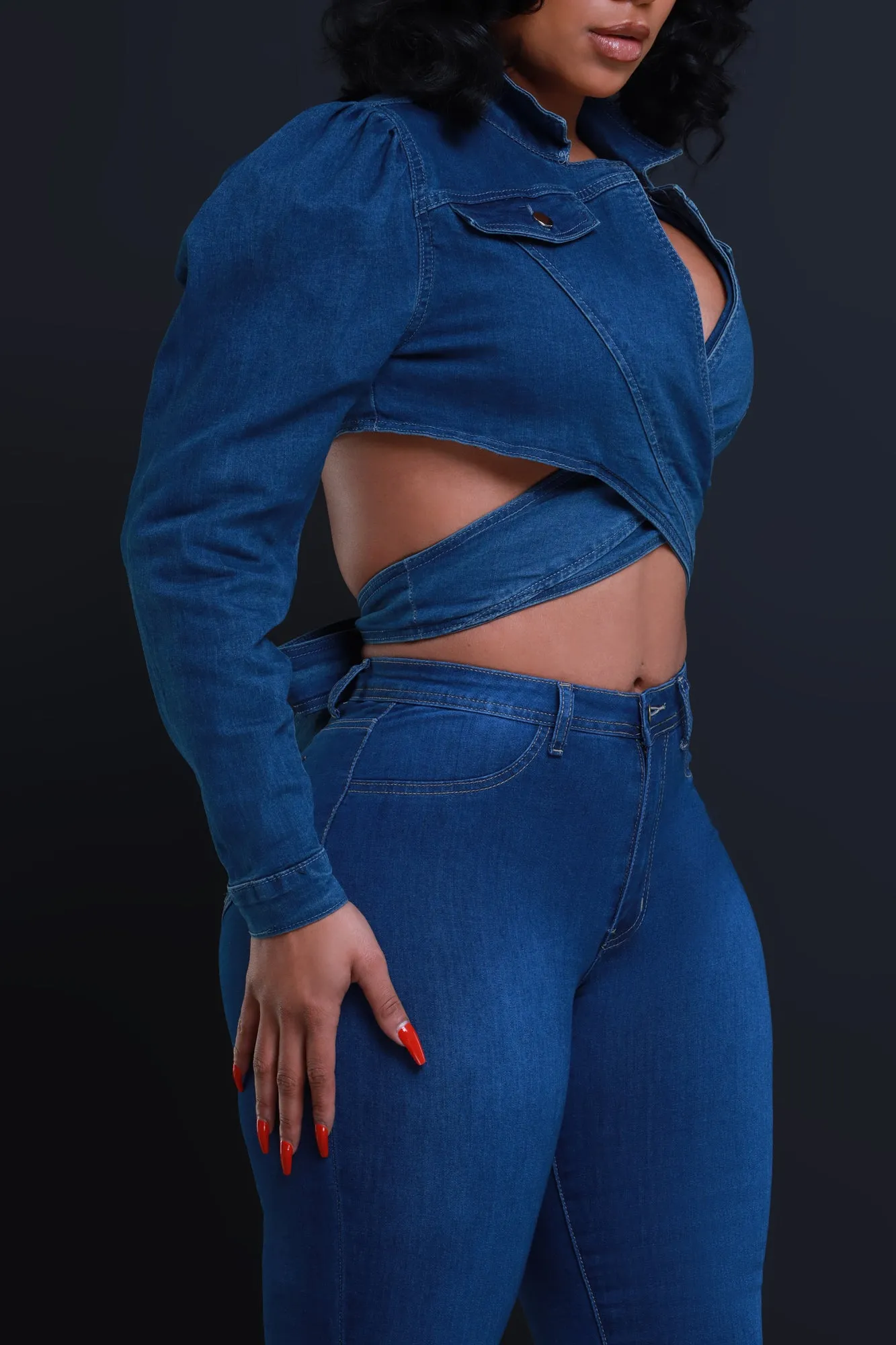 No Way Out Tie Around Denim Crop Top - Dark Wash sold by Swankaposh product image thumbnail 5