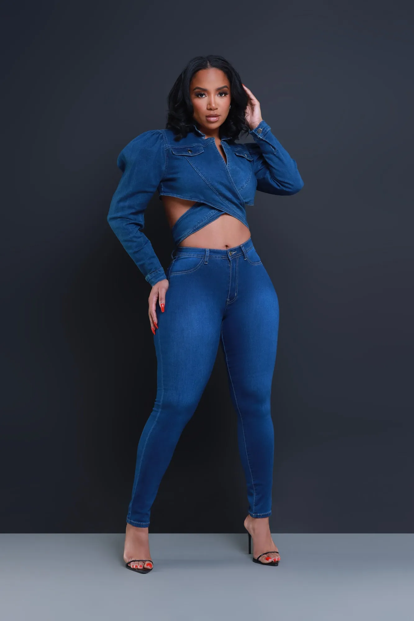 No Way Out Tie Around Denim Crop Top - Dark Wash sold by Swankaposh product image thumbnail 2