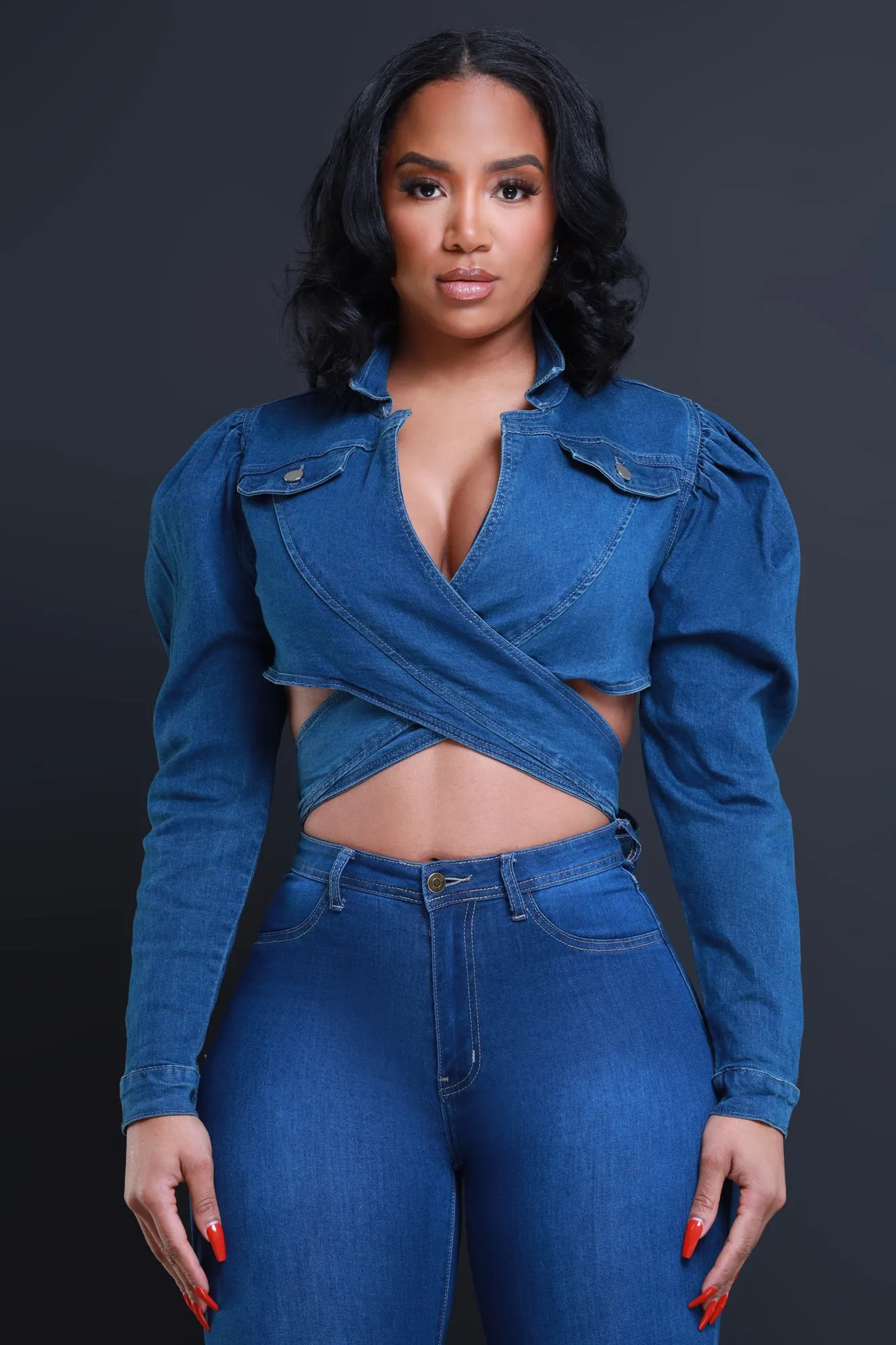 No Way Out Tie Around Denim Crop Top - Dark Wash sold by Swankaposh